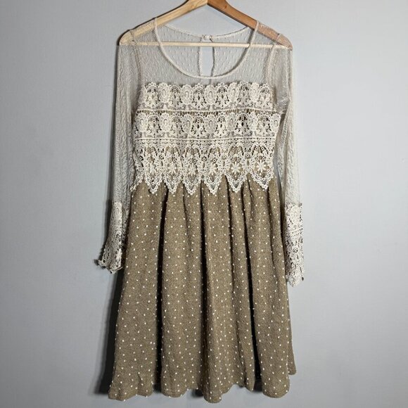 NWT Anthropologie Ryu Long Sleeve Sheer Lace Dress Women's Small Ivory Layered - Picture 4 of 14